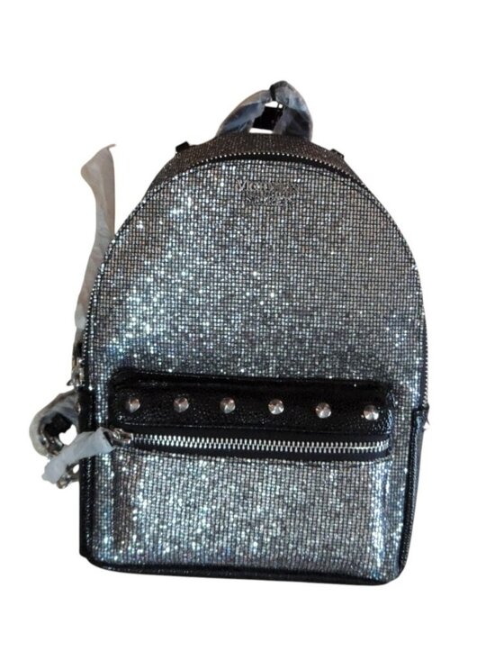 Victoria Secret NEW Sparkly Glitter Black Silver Compact Mini Backpack main image 10